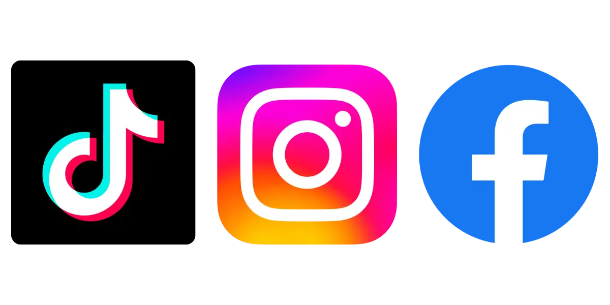 TikTok, Instagram und Facebook Logos